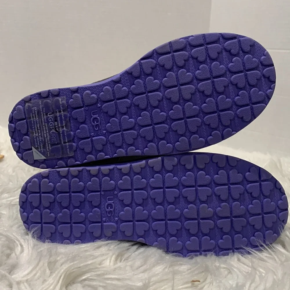 UGG Gray Boots with Cream Fur and Purple Soles